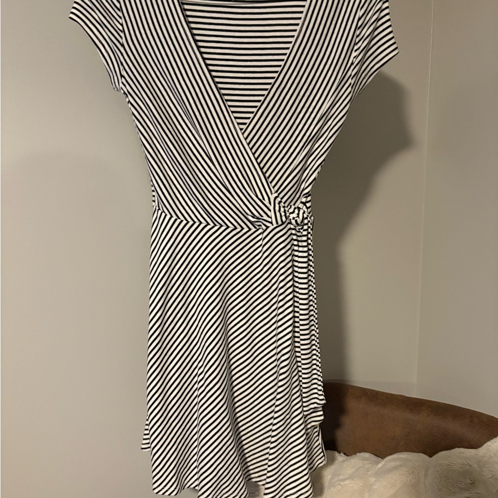 Striped Black and White Wrap Dress